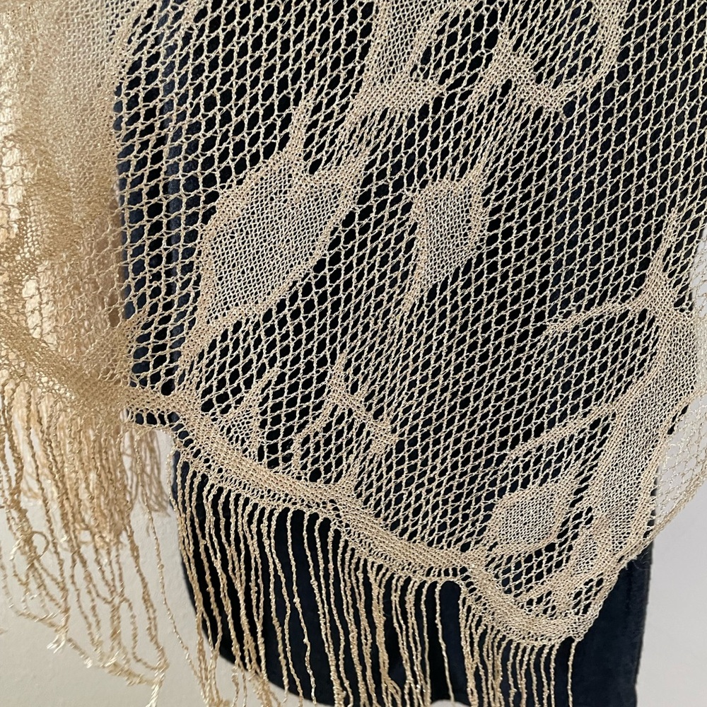 Gold Lace Knit Shawl with Asymmetrical Design - Picture 10 of 15